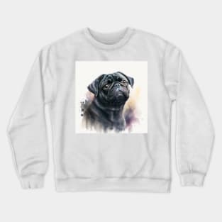 Black Pug Watercolour Style Painting Crewneck Sweatshirt